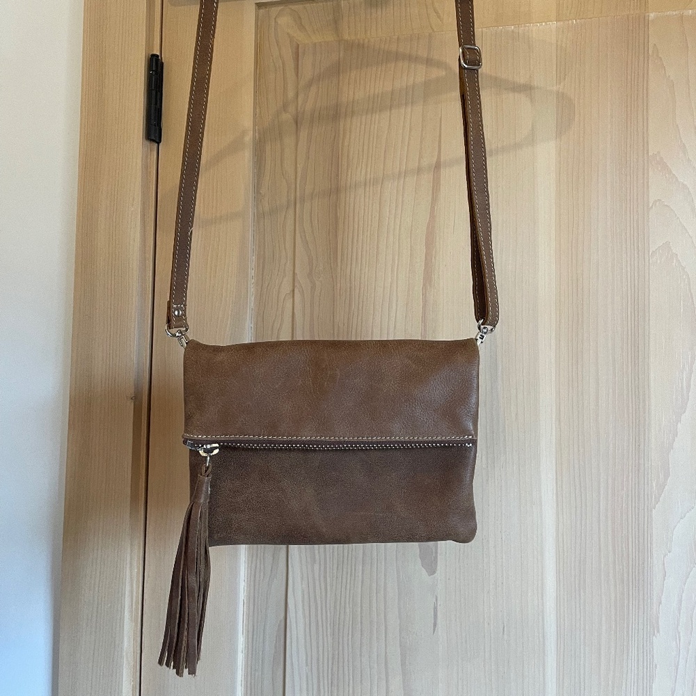 Soft Leather Tassled Clutch Handbag by Roots